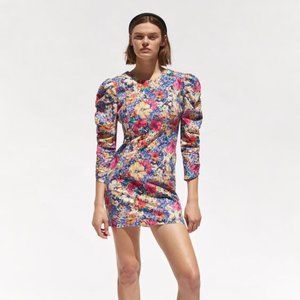 ZARA - Floral Printed Multi Color Mini Dress w V Back - Med
